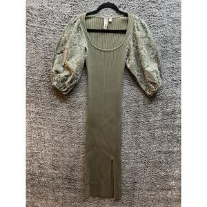 Anthropologie Dolan Cross My Heart Puff Sleeve in Camo Green Knitted Dress Small